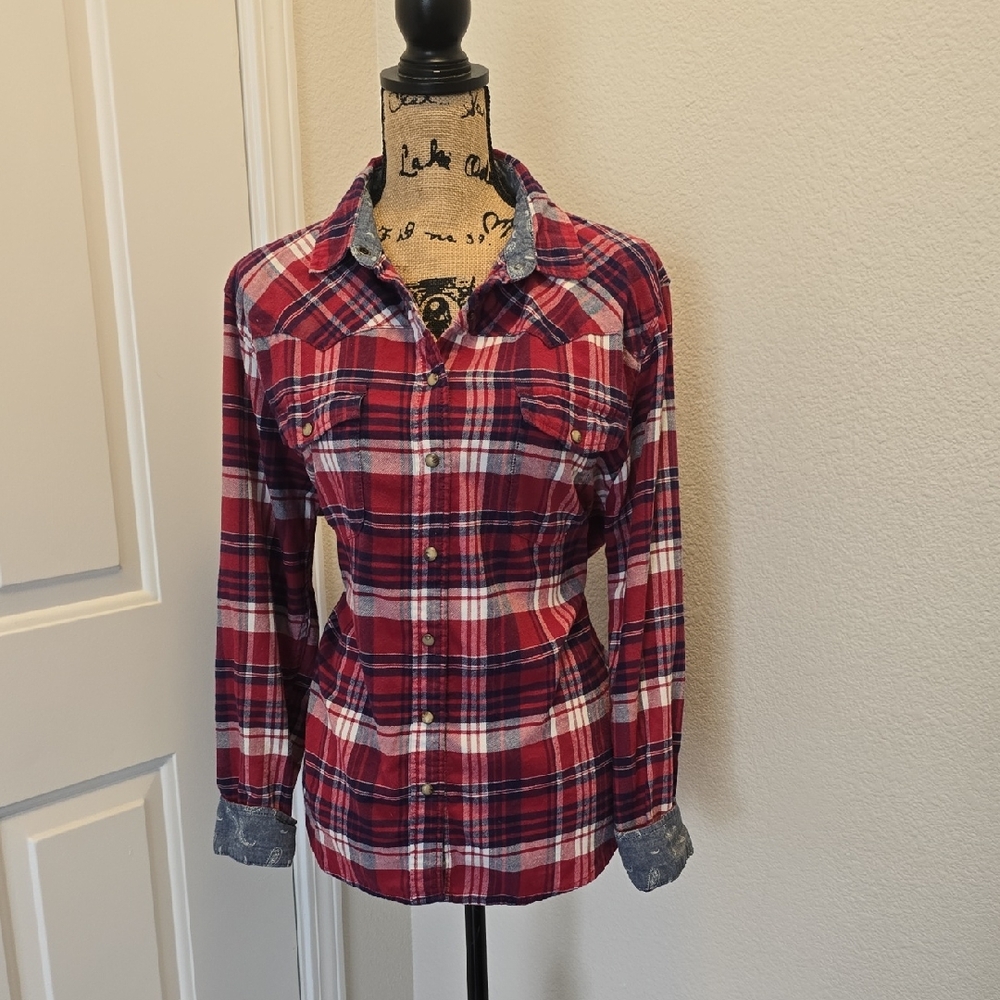 Jachs Girlfriend Western Red & Blue Plaid Shirt